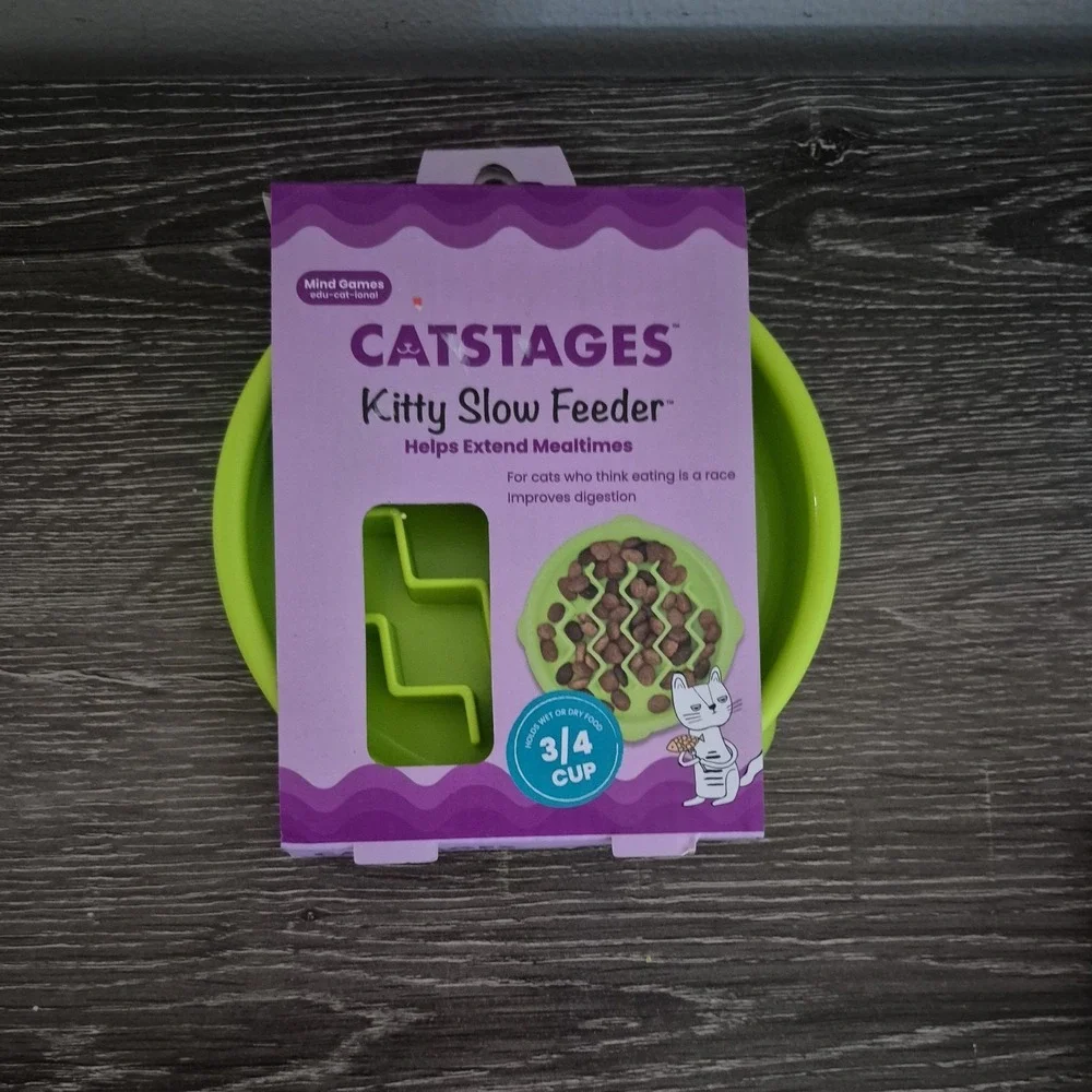 NEW - Petstages Kitty Slow Feeder Cat Bowl Holds 3/4 Cup of Wet/Dry Food